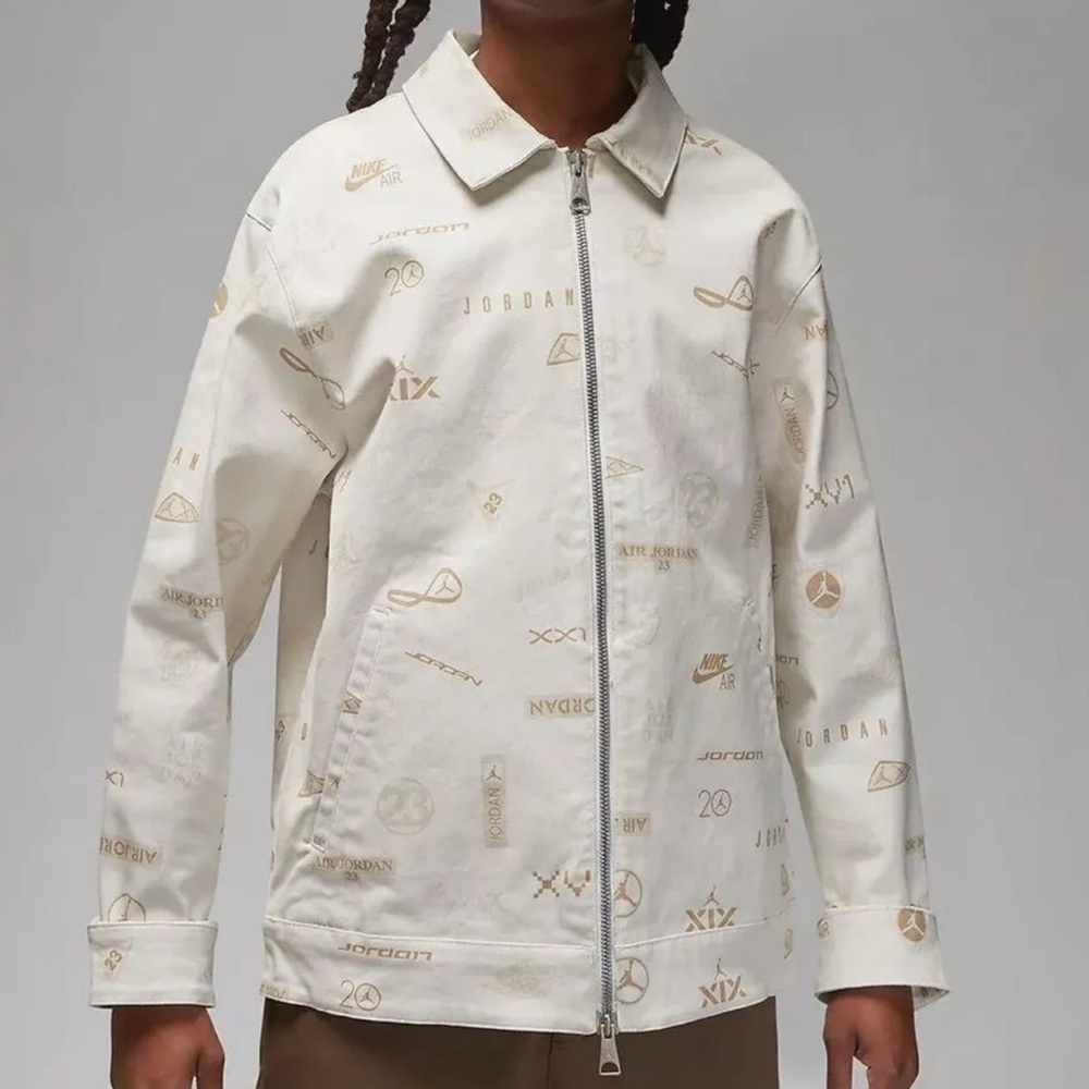 Jordan Flight Heritage Jacket & Shorts Set 2XL All Over Print Zip Vintage Beige
